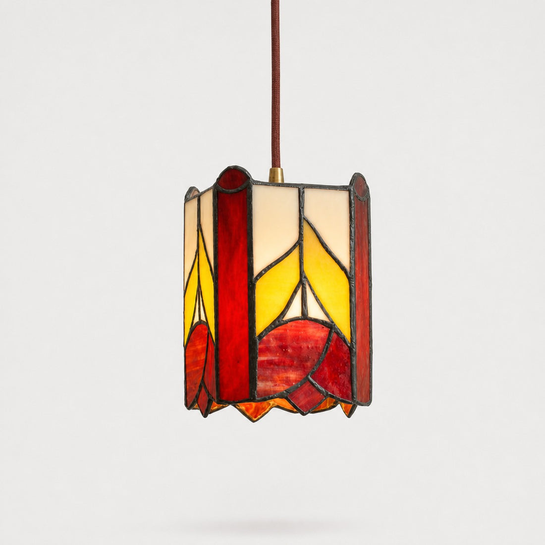 Complete rose motif stained glass pendant light