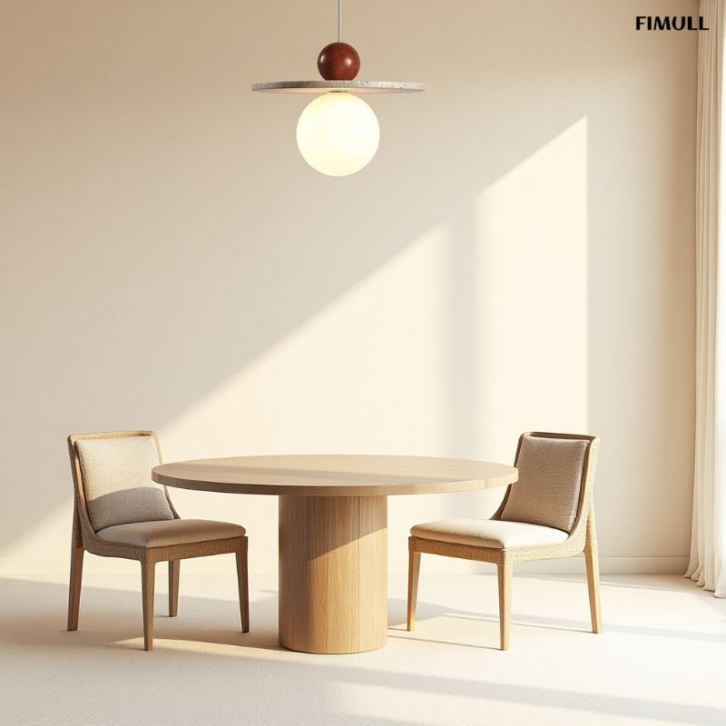 Travertine Disc Glass Globe Modern Cream Pendant Light