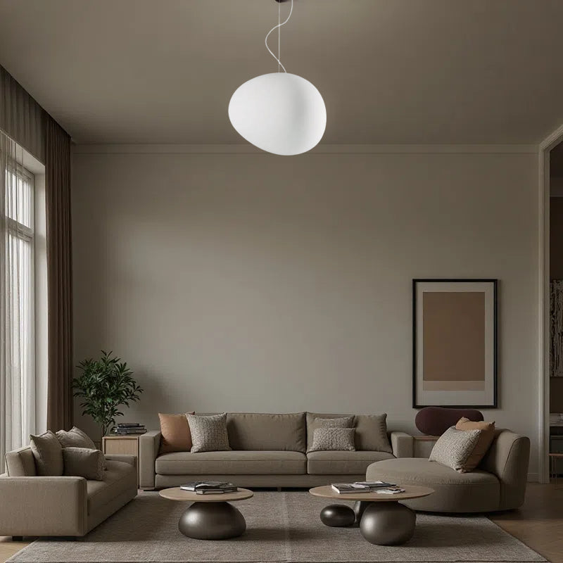 Gregg Pendant Light - Glass Opal Pebble Lamp For Living Room