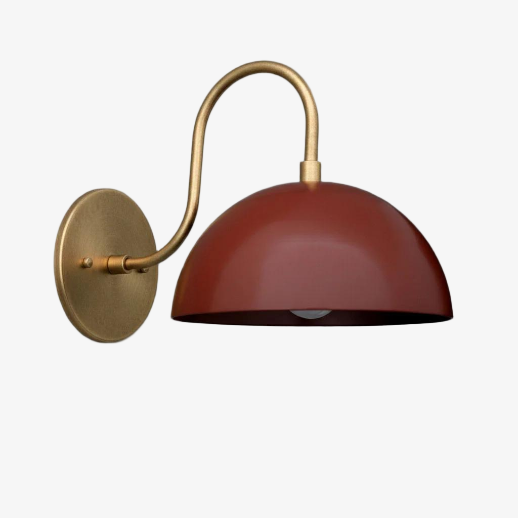 Curva Metal Industrial Wall Sconce - Curved Brass Arm - Hammered Dome Light Fixture