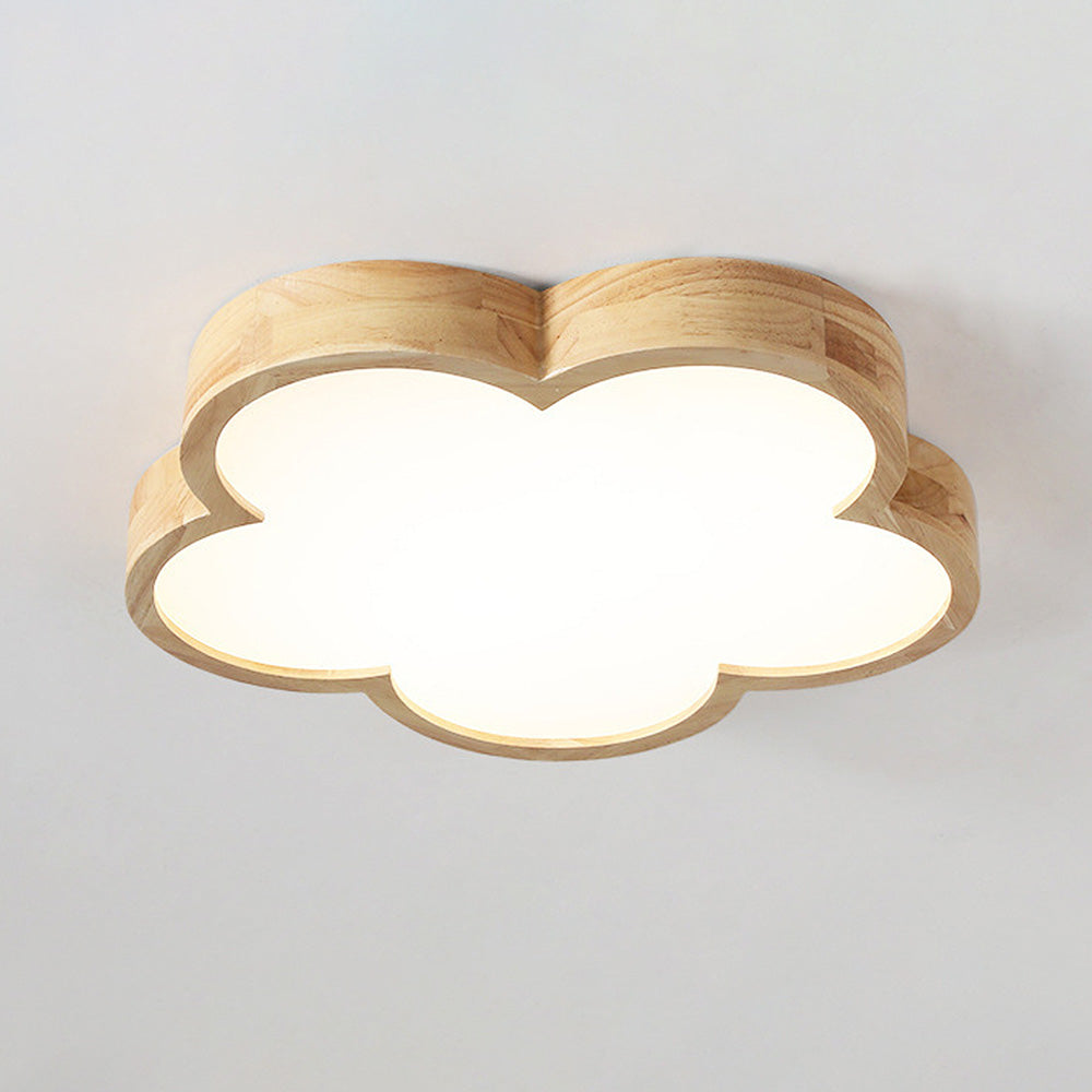 Natural Wood Ceiling Light - Wabi-Sabi Flowers LED Bedroom Fixture
