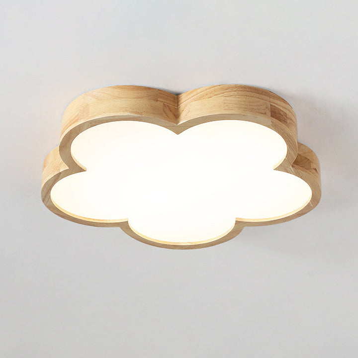 Natural Wood Ceiling Light - Wabi-Sabi Flowers LED Bedroom Fixture