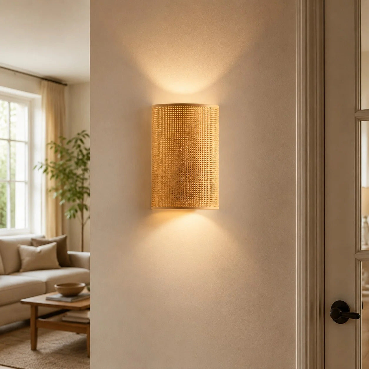 Japanese Rattan Wood Wall Sconce