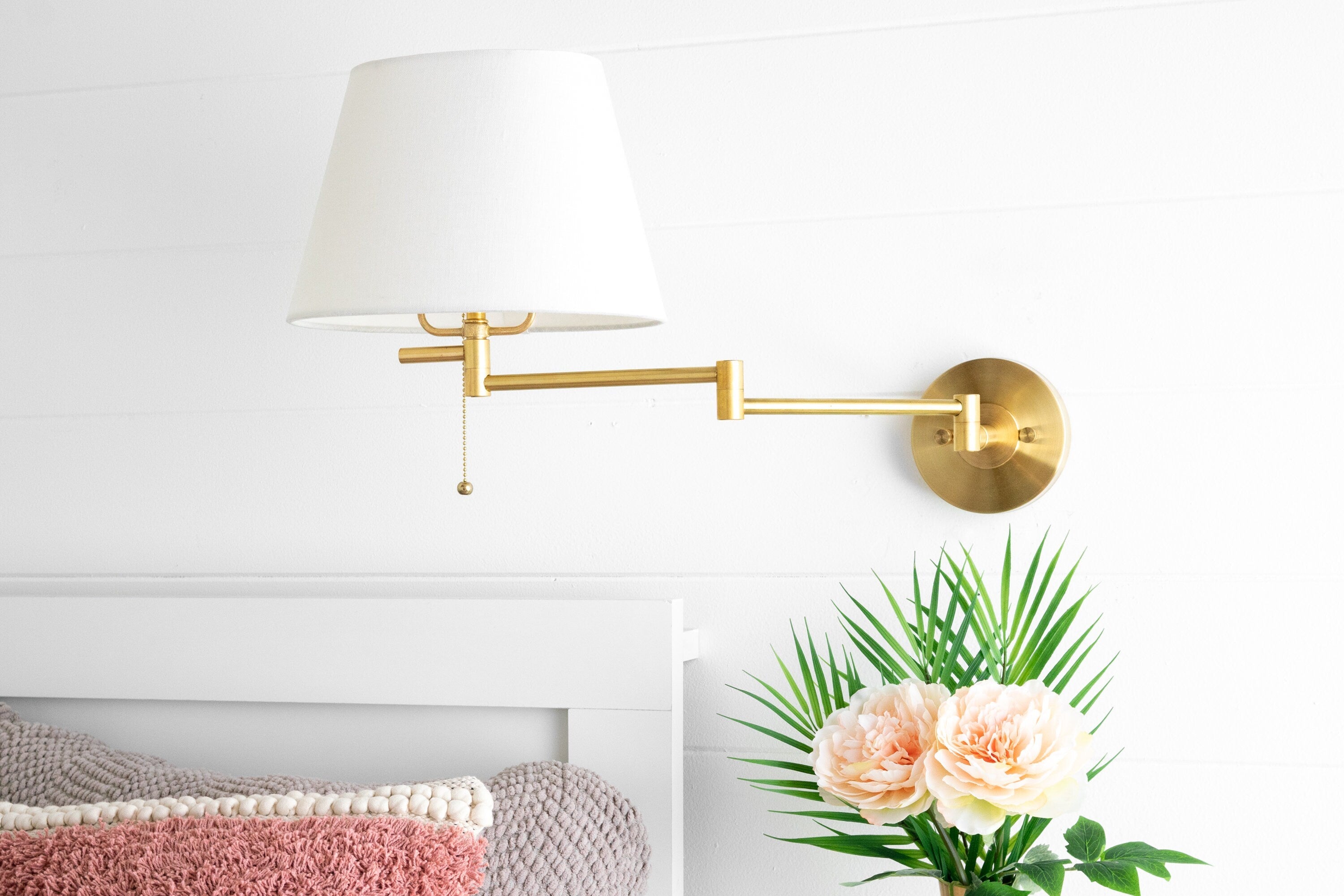 Ornato Luxe Brass Schoolhouse Sconce - Art Deco Wall Light with White Shade