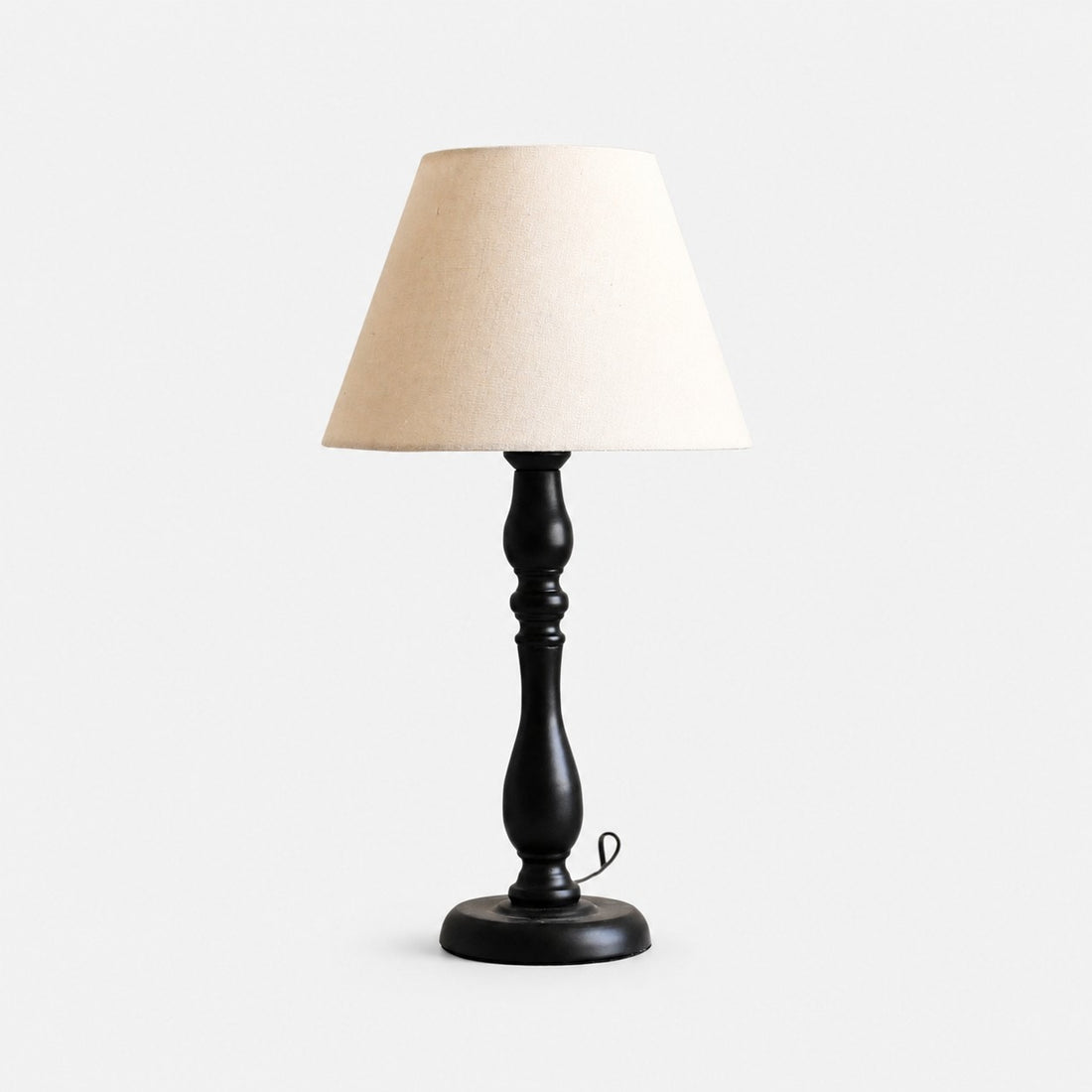 Vintage black iron table lamp with classic original fabric shade