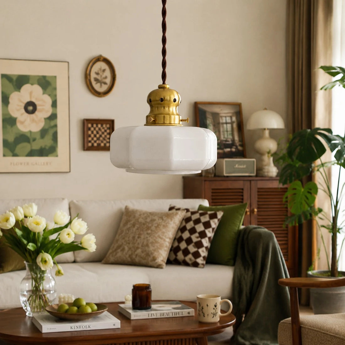 Vintage pendant lamp styled in a living room