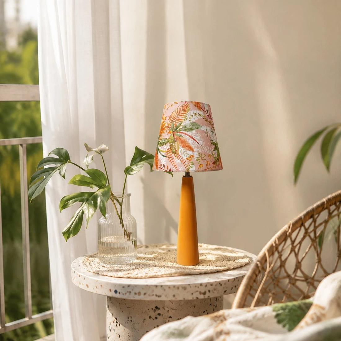 Liberty Fabric Floral Ceramic Table Lamp with Orange Handmade Base
