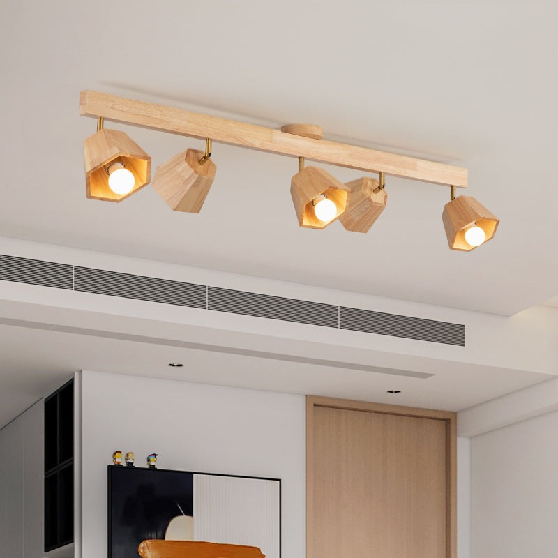 Adjustable Wood Ceiling Light - Polygons Track Light for Living Room