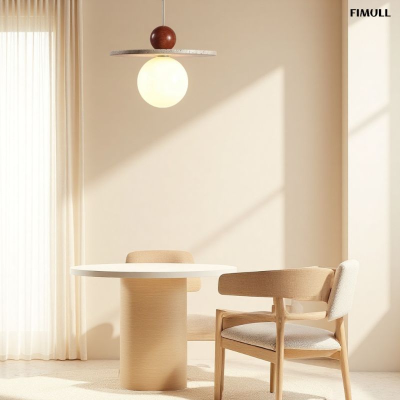 Travertine Disc Glass Globe Modern Cream Pendant Light