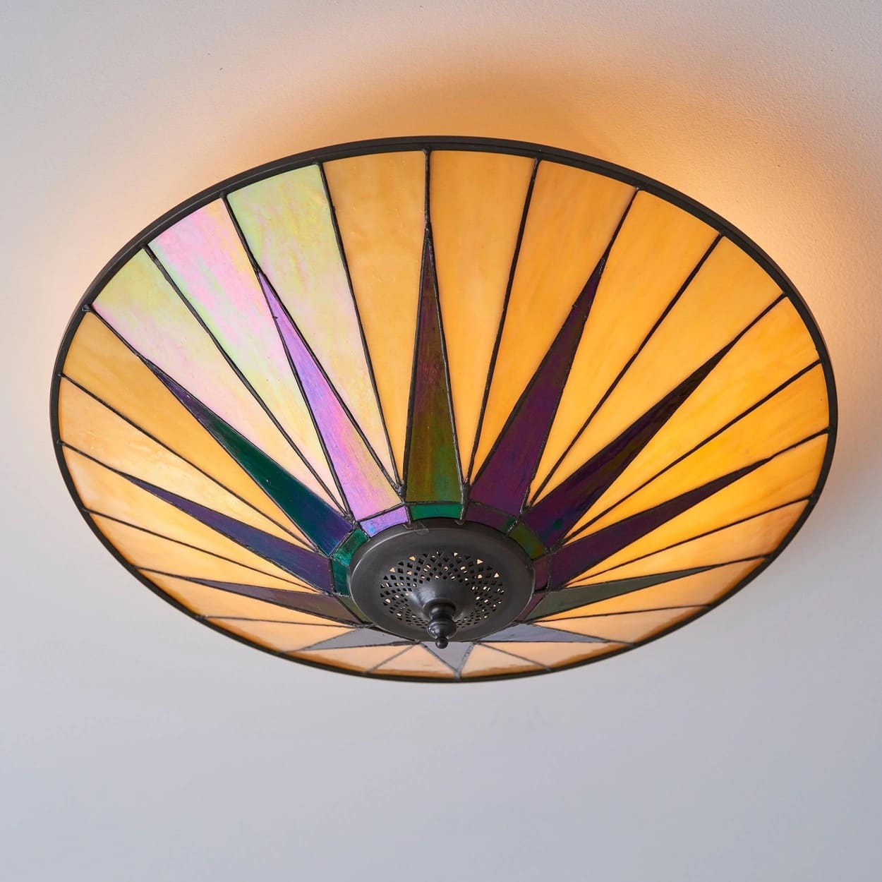 TF Dark Star Tiffany Ceiling Lamp – Stained Glass Star Design for Dining or Hall