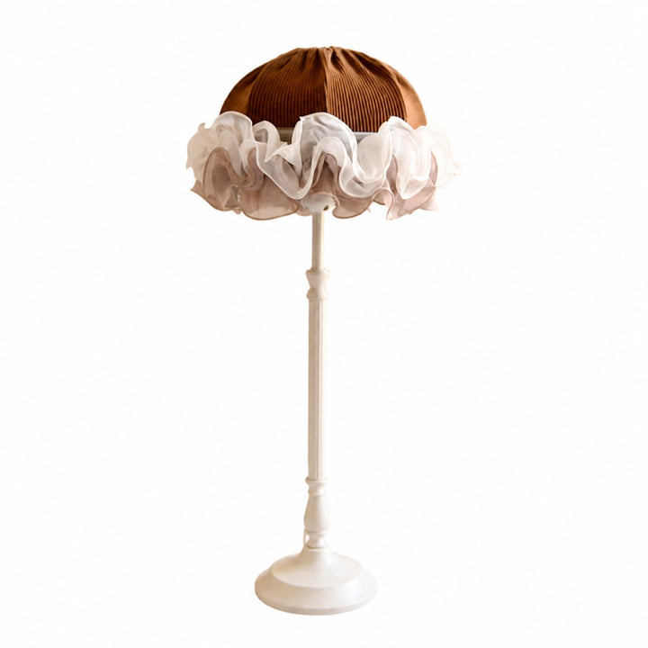 Brown and white French vintage table lamp front SKU view