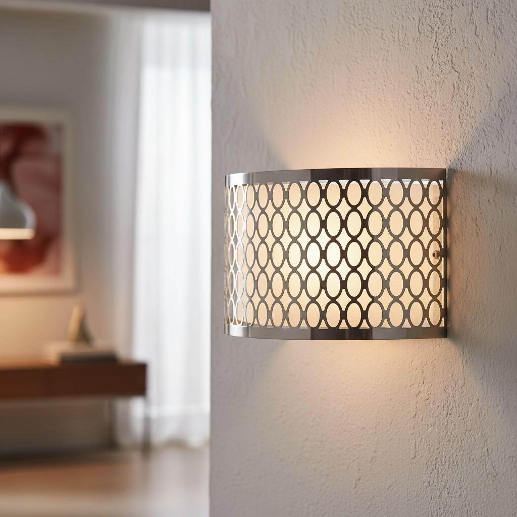 Liorin Wandleuchte mit Gittermuster – Moderne, geschwungene Wandleuchte aus Metall und Stoffschirm für Flur oder Schlafzimmer