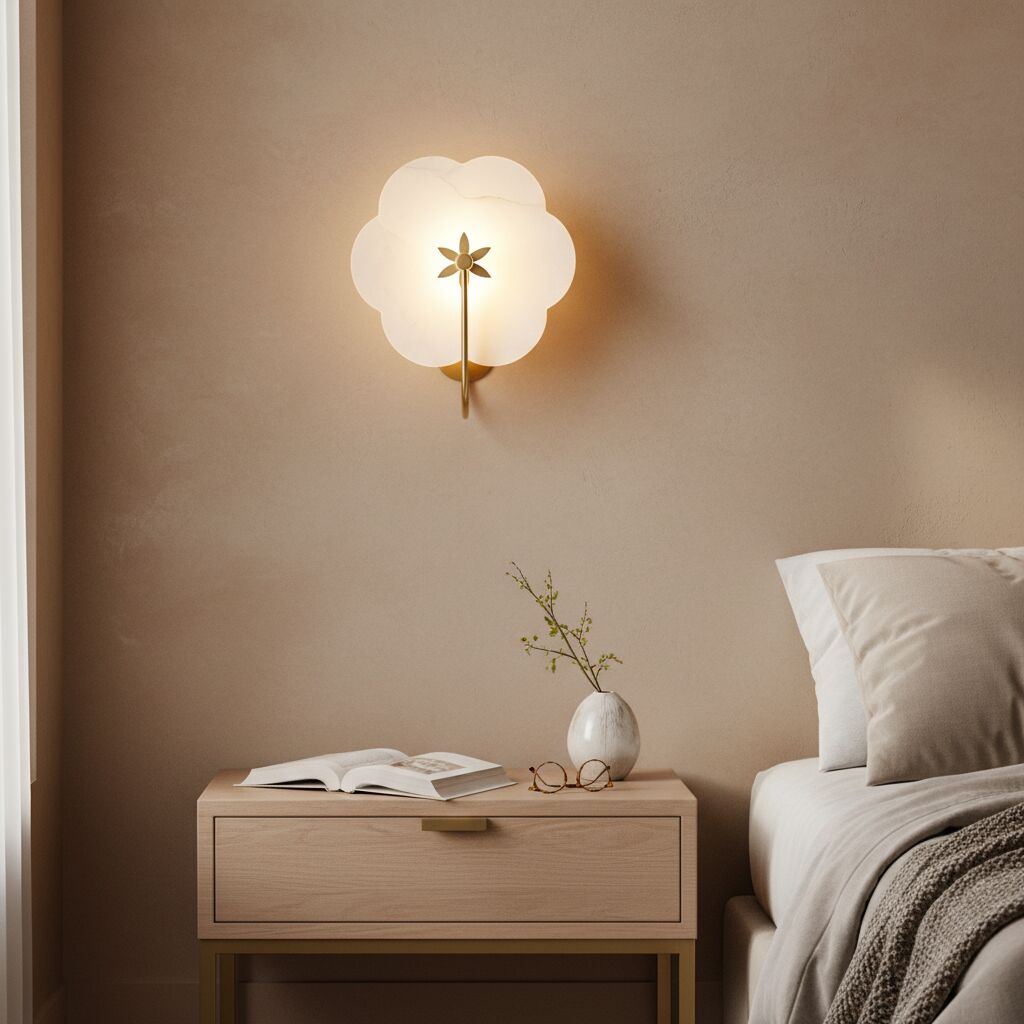 Albi Alabaster Wall Lamp - Carved floral Outlines are Suitable for Living Rooms or Bedrooms