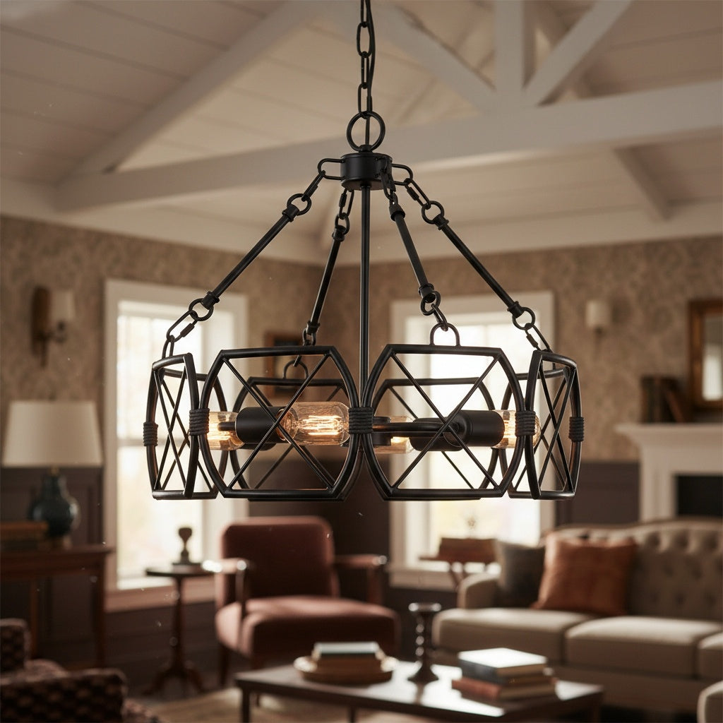 FerraLoft Geometric Cage Metal Pendant Light - Industrial Hanging Fixture for Kitchen Island