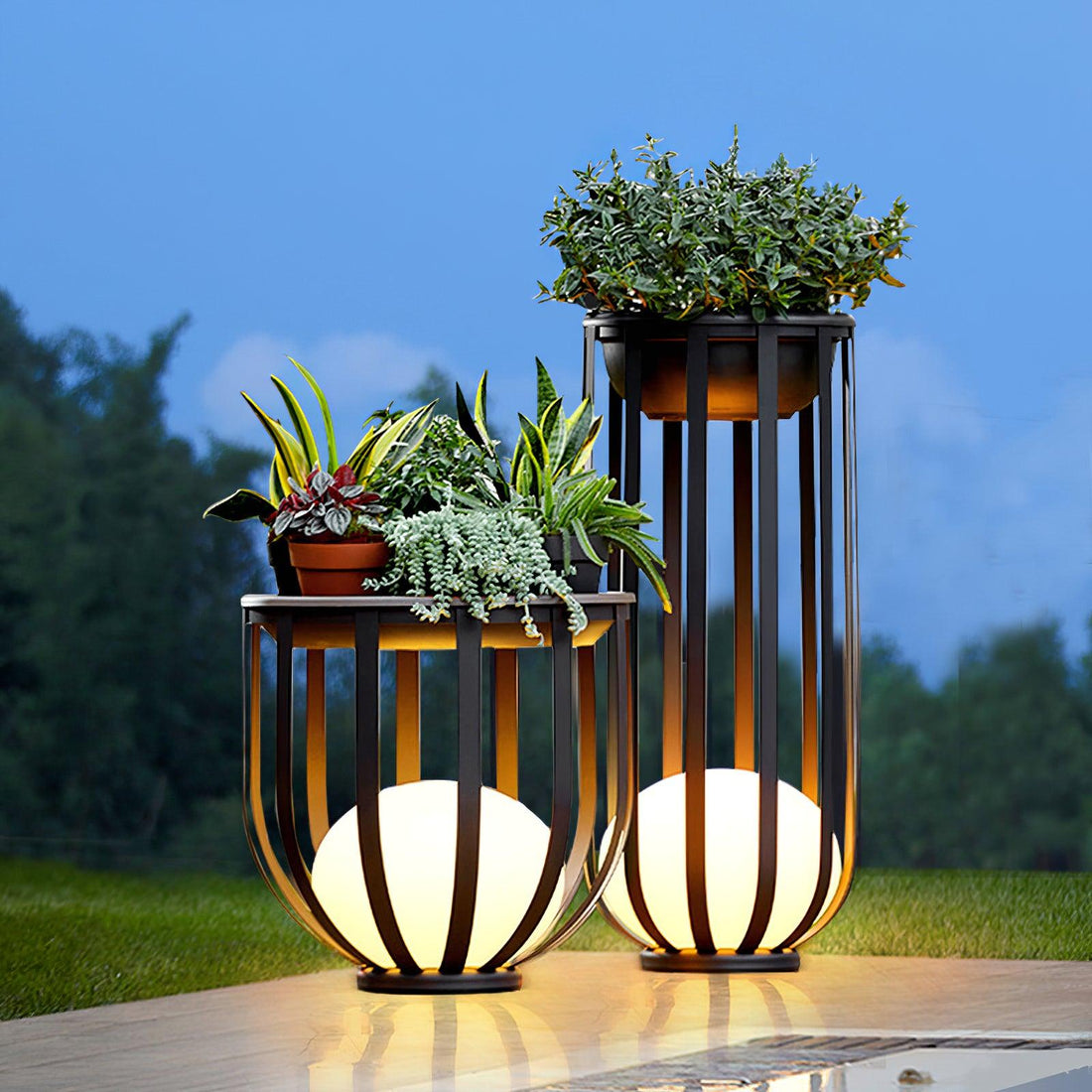 Garden Outdoor Floor Lamp - Dimmable LED Light with Tray & Flower Pot
