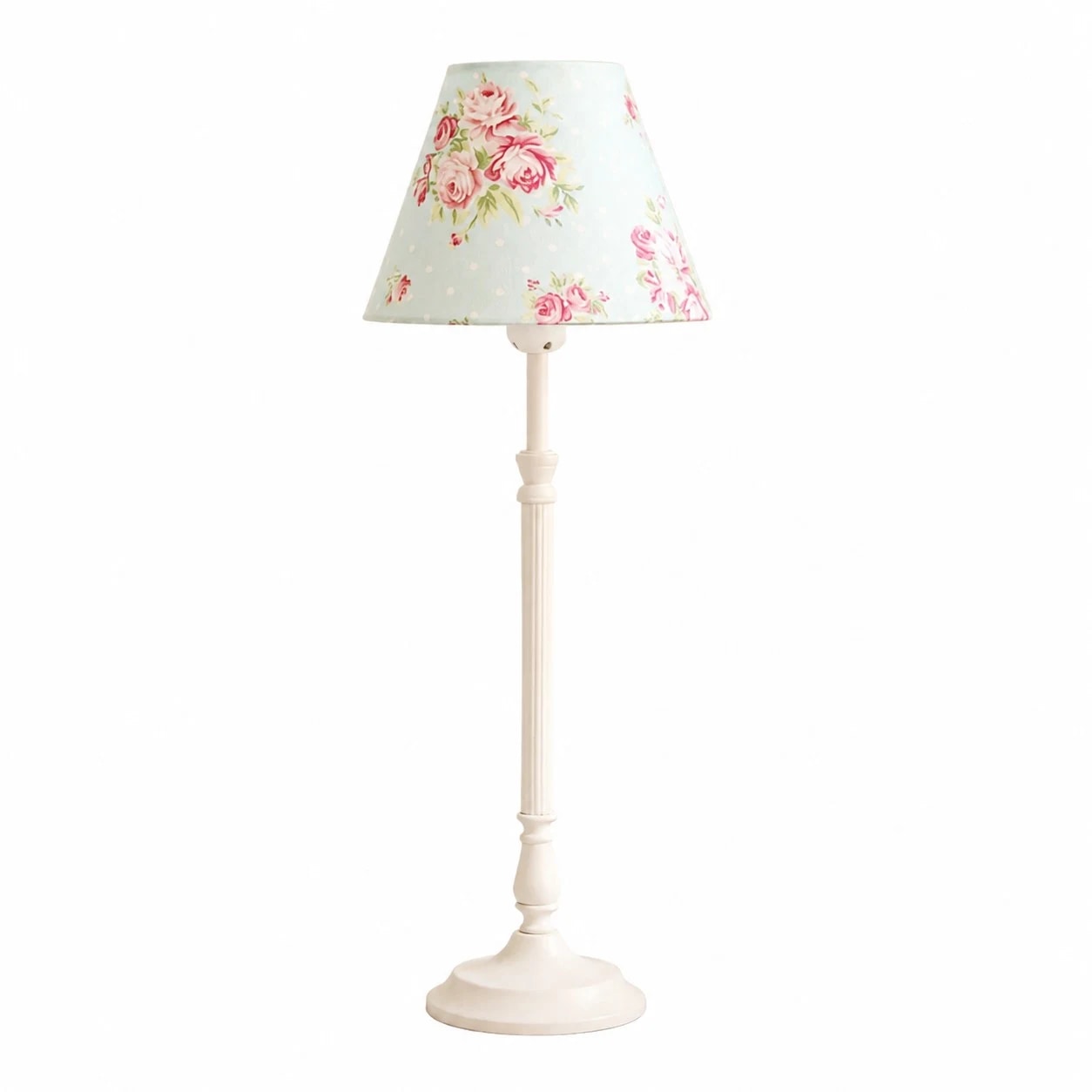 Blue floral fabric shade French country metal table lamp