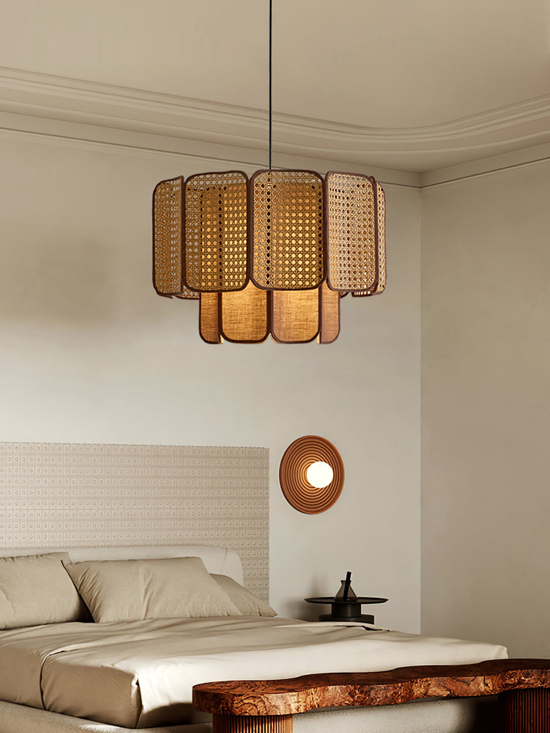 Layered Rattan Plug-In Swag Pendant