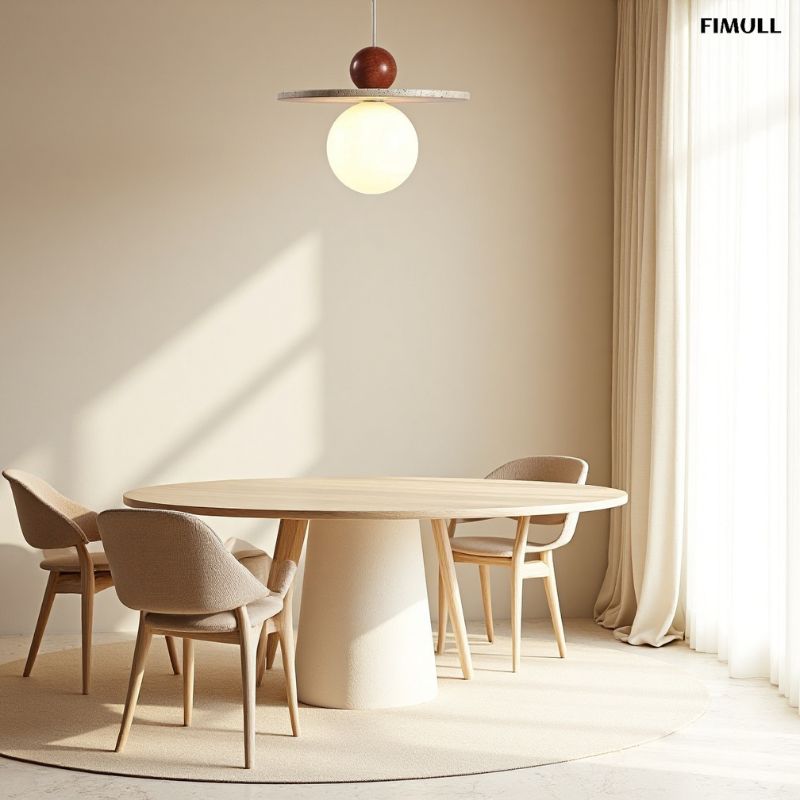 Travertine Disc Glass Globe Modern Cream Pendant Light