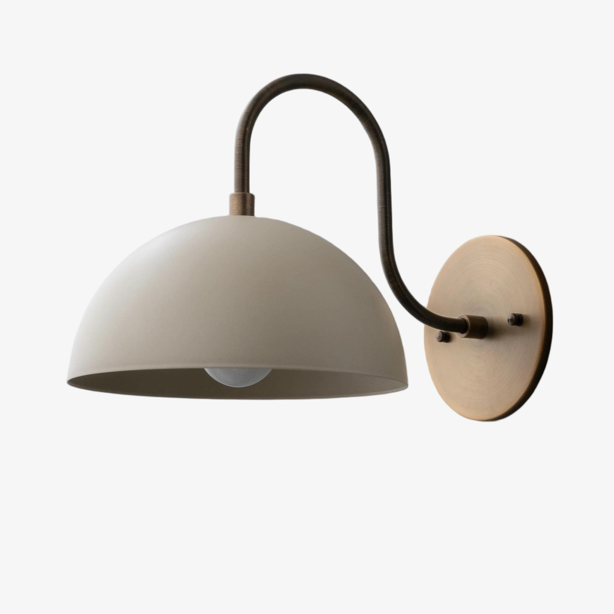 Curva Metal Industrial Wall Sconce - Curved Brass Arm - Hammered Dome Light Fixture