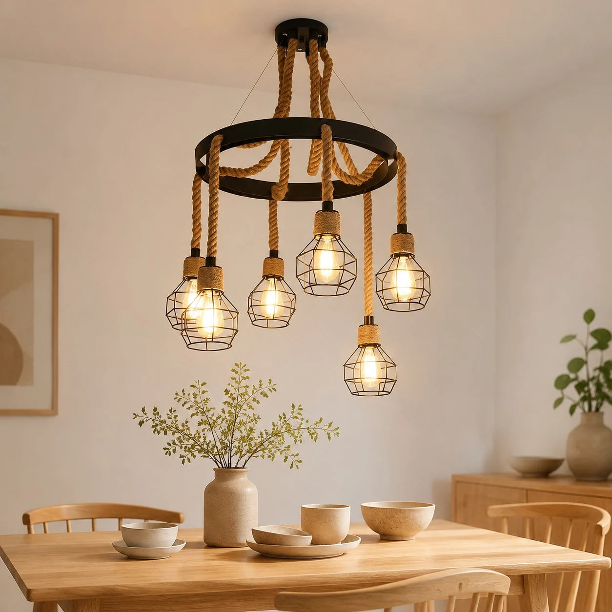 Rustic farmhouse rope chandelier