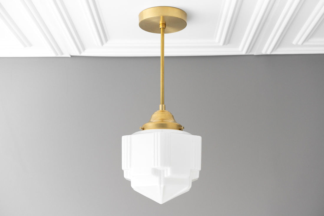 Geotower Glass Modern Pendant Light - Skyscraper Design - Brass or Black or Nickel Finish