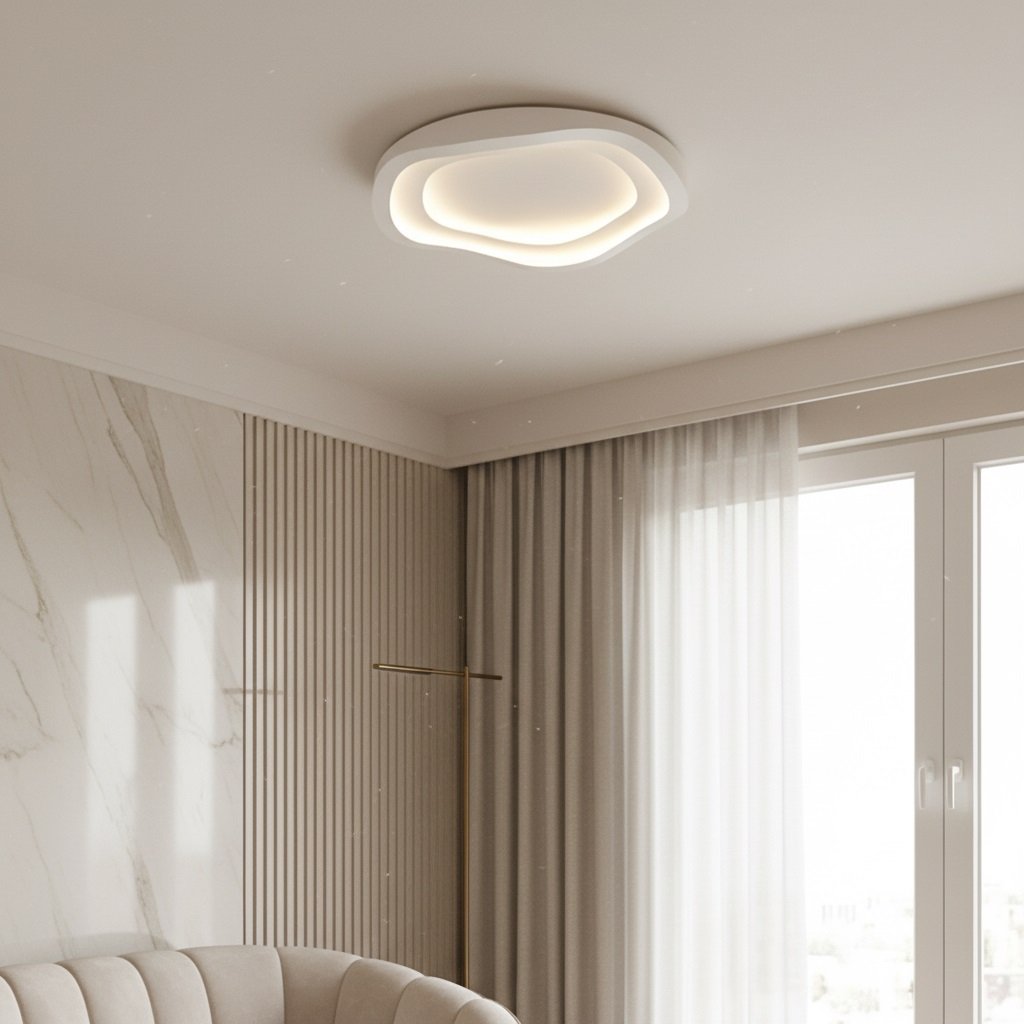 Aeris Elionis Ripple Pattern LED Ceiling Light – Minimalist Iron & Acrylic Flush Mount for Living Room