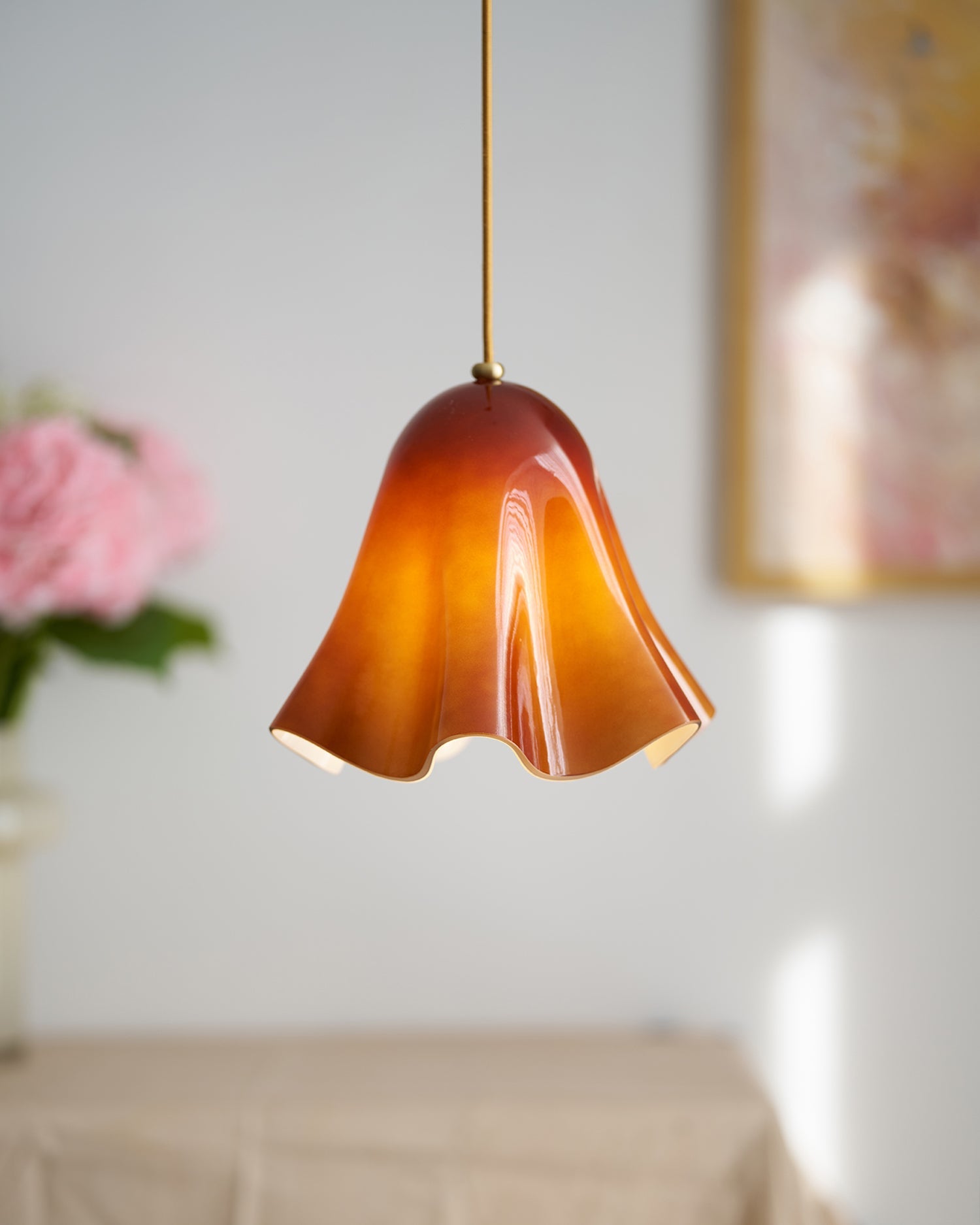 Bellina Kunstvolle Glas-Pendelleuchte – Moderne, von Blüten inspirierte Hänge-Deckenlampe