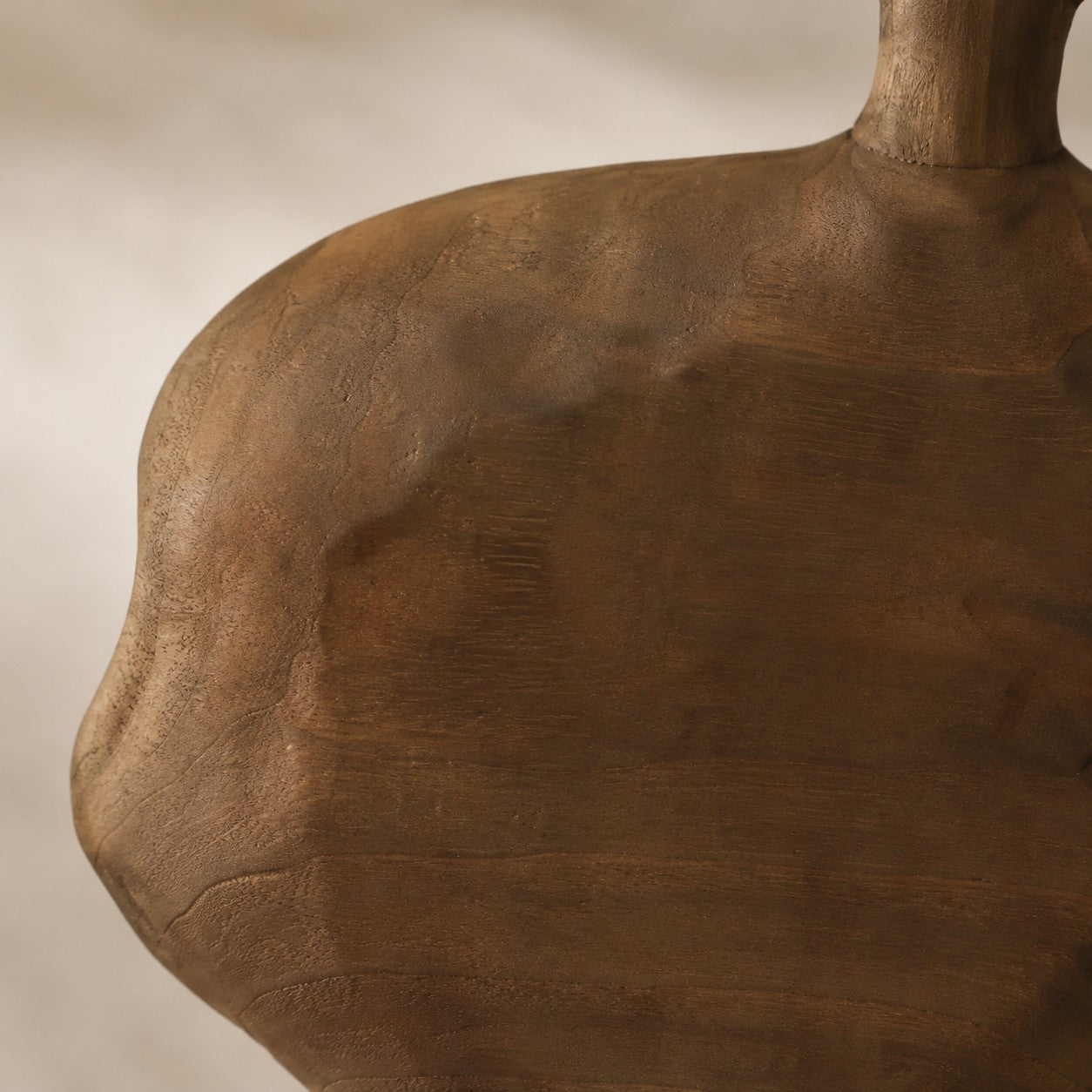 Hand-Carved Solid Wood Sculptural Vase