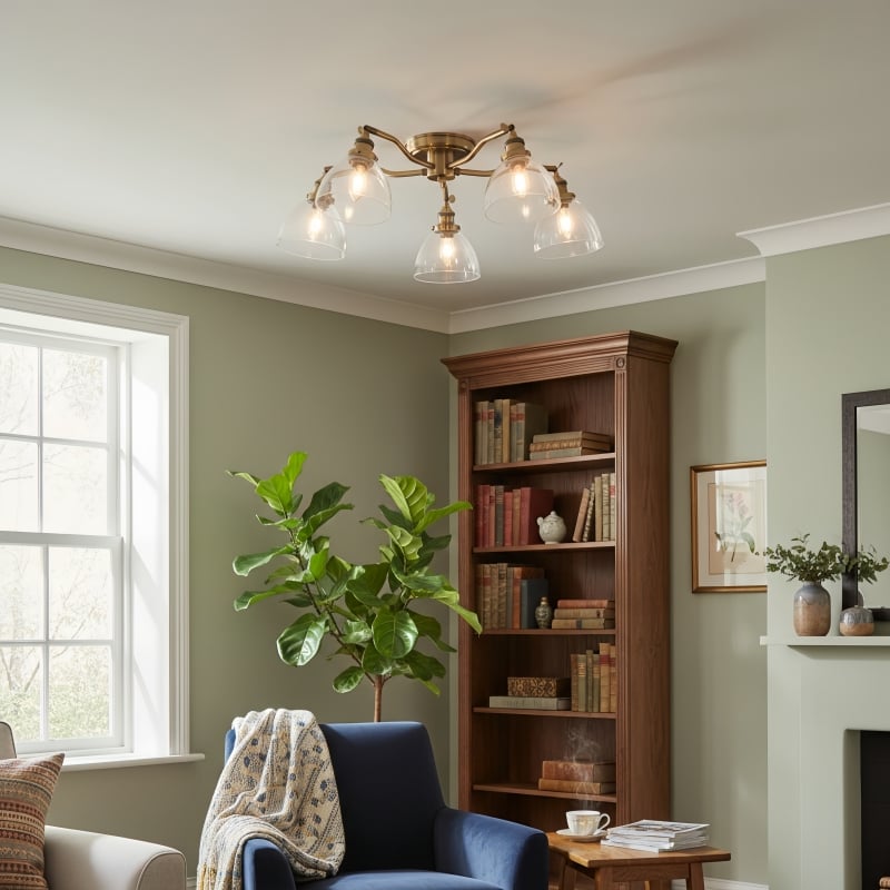 Novera Vintage-Inspired Semi-Flush Ceiling Fixture with Curved Arms for Living Spaces