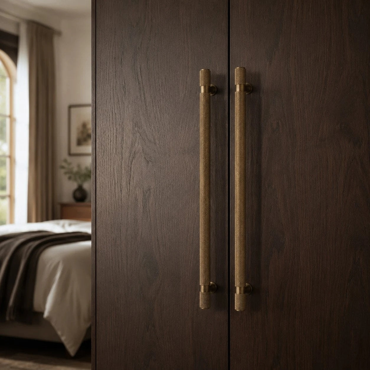 Antique brass cabinet pull hardware detail
