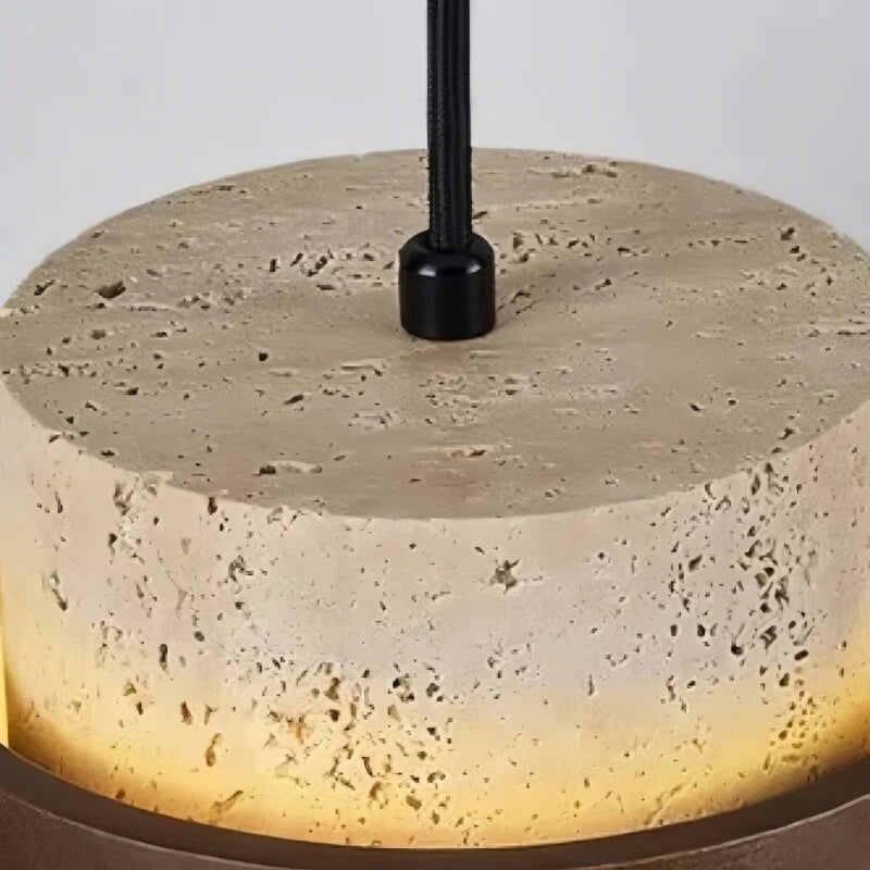 Stonel Contemporary Travertine Cylinder Pendant Lamp with Wood Frame U14