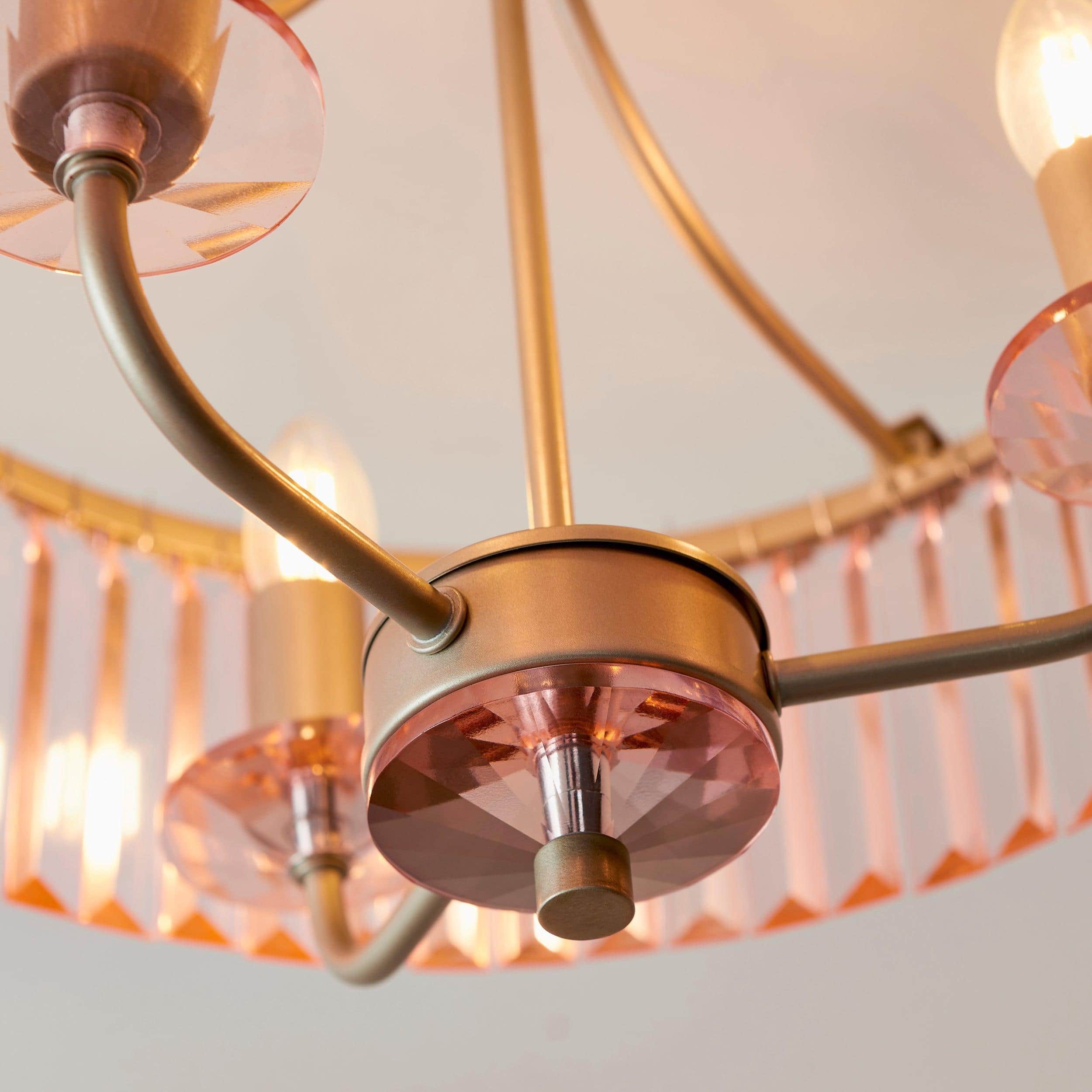 Beveline 3 Light Round Semi Flush - Faceted Cut Glass Shade Metal Finish for Hallways and Bedrooms