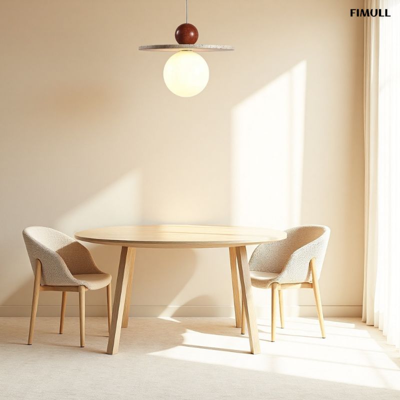 Travertine Disc Glass Globe Modern Cream Pendant Light