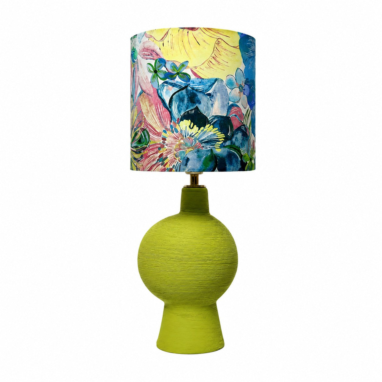 Botanical Pink Green table lamp on a console