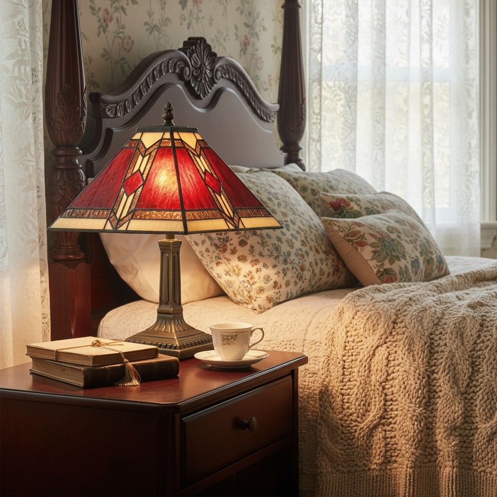 TiffStar Tischleuchte aus Buntglas – Buntglas im Vintage-Stil, geeignet für Schlaf- und Wohnzimmer