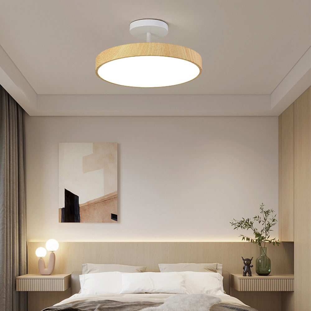 Modern Disc Semi-Flush Ceiling Lamp - LED Walnut Light for Bedroom