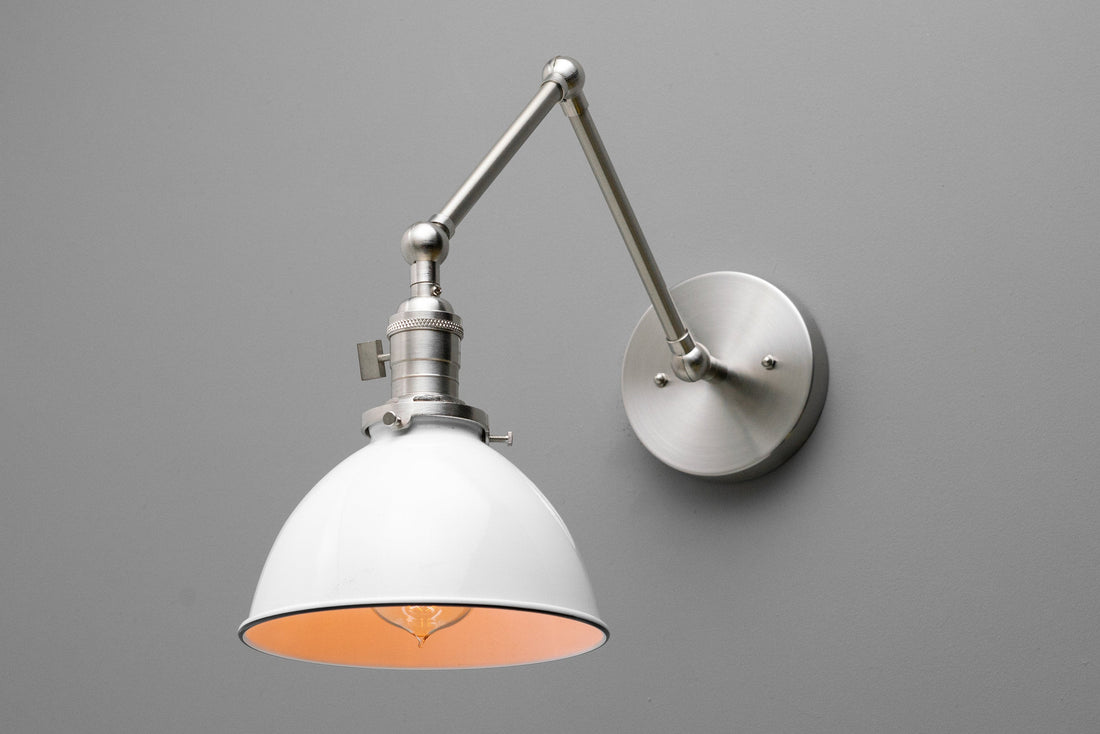 Conique Metal Vintage Industrial Swing Arm Wall Lamp - Adjustable Dome Shade for Study