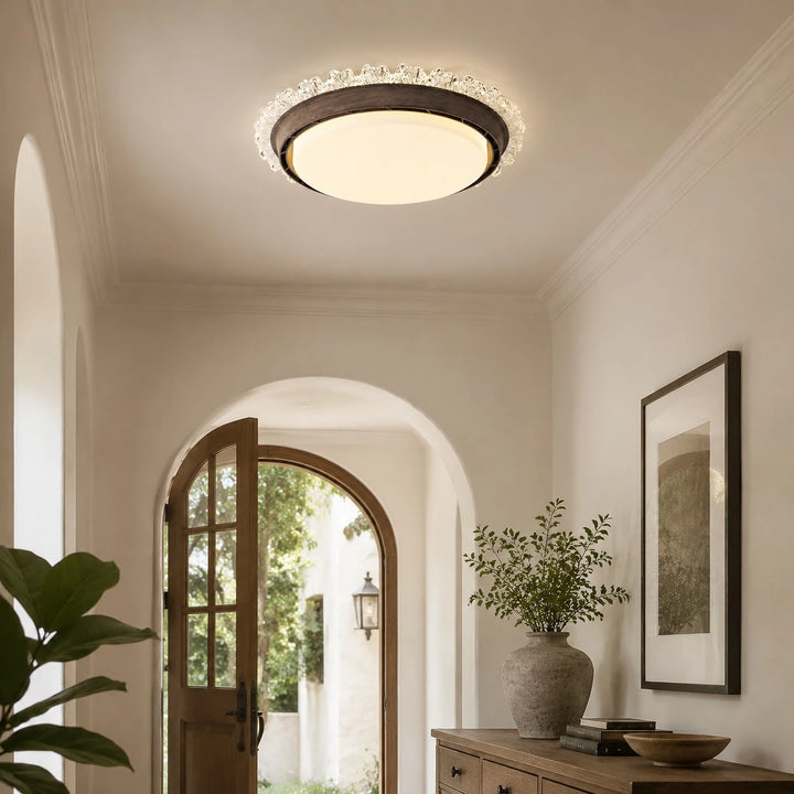 Flush mount ceiling fan light installed in a bedroom
