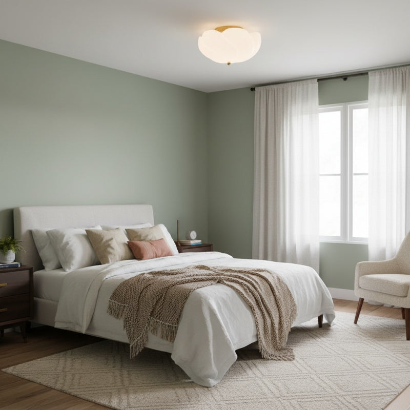Modo Ceiling Light –Minimalist Glass Shade with Sleek Brass Frame for Dining Room or Office