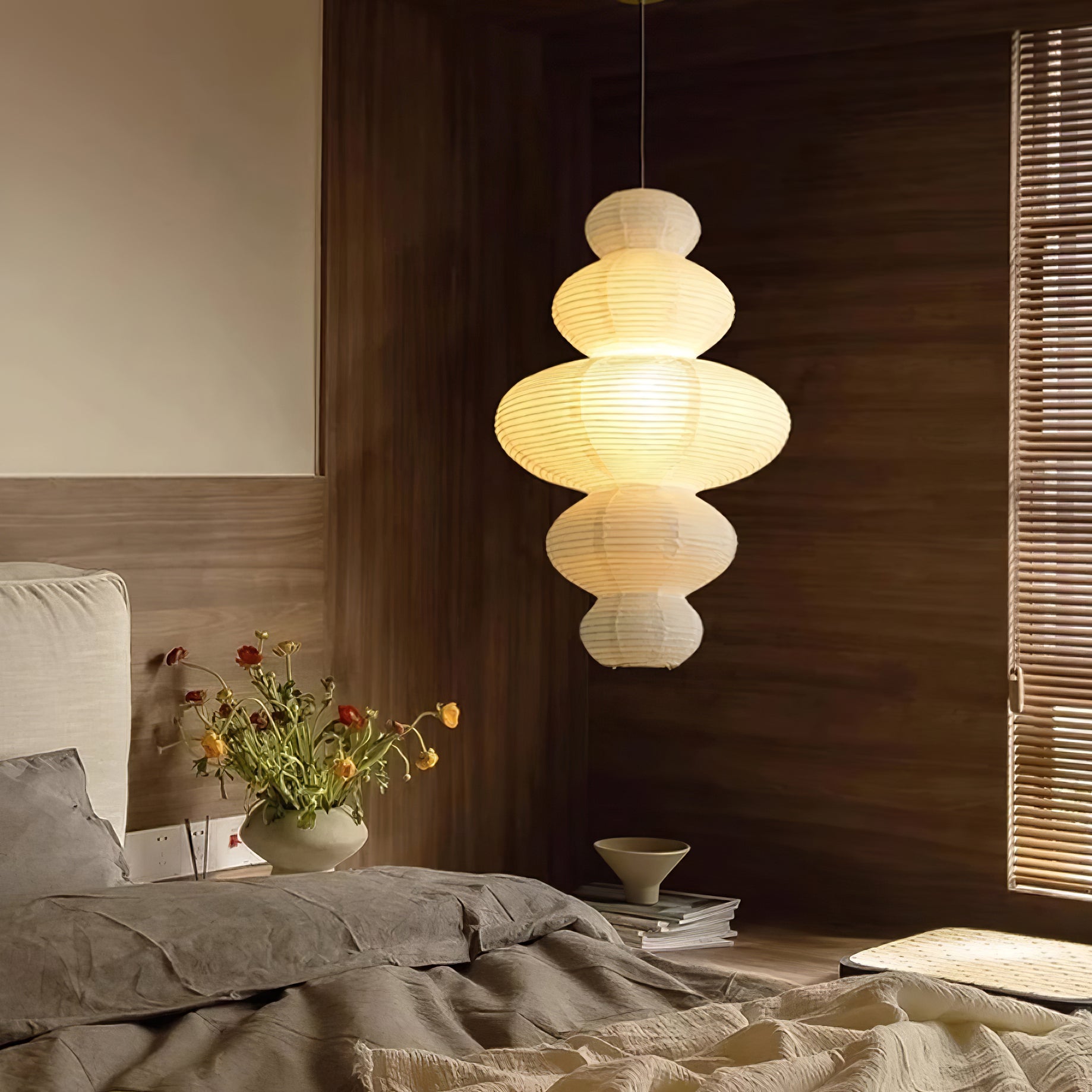 Luxurious Pendant Swag Lamp - Sculptural Rice Paper Lamp for Bedroom