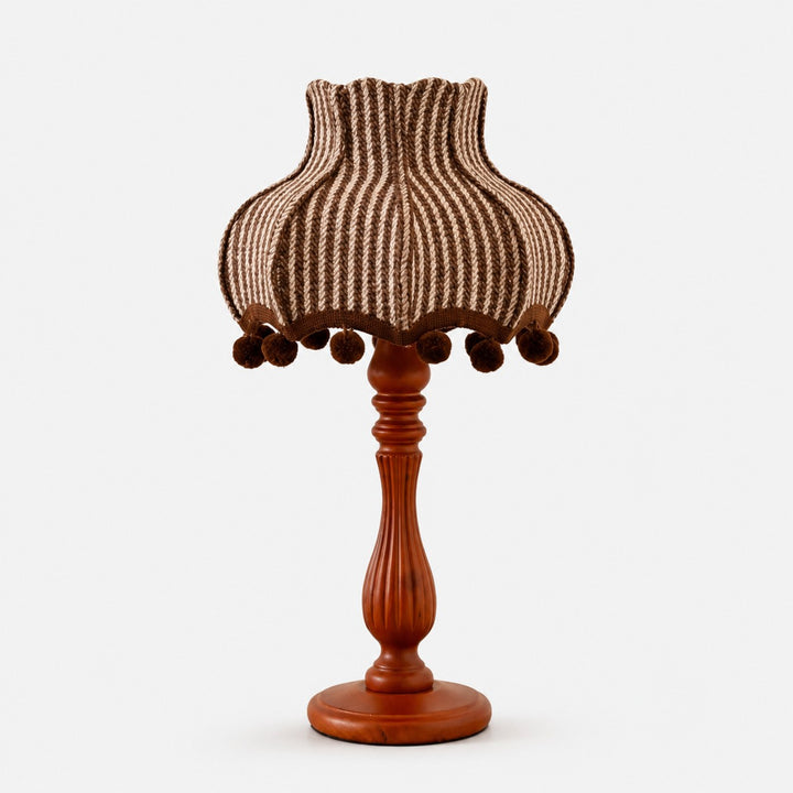 Vintage striped fabric wood table lamp front view
