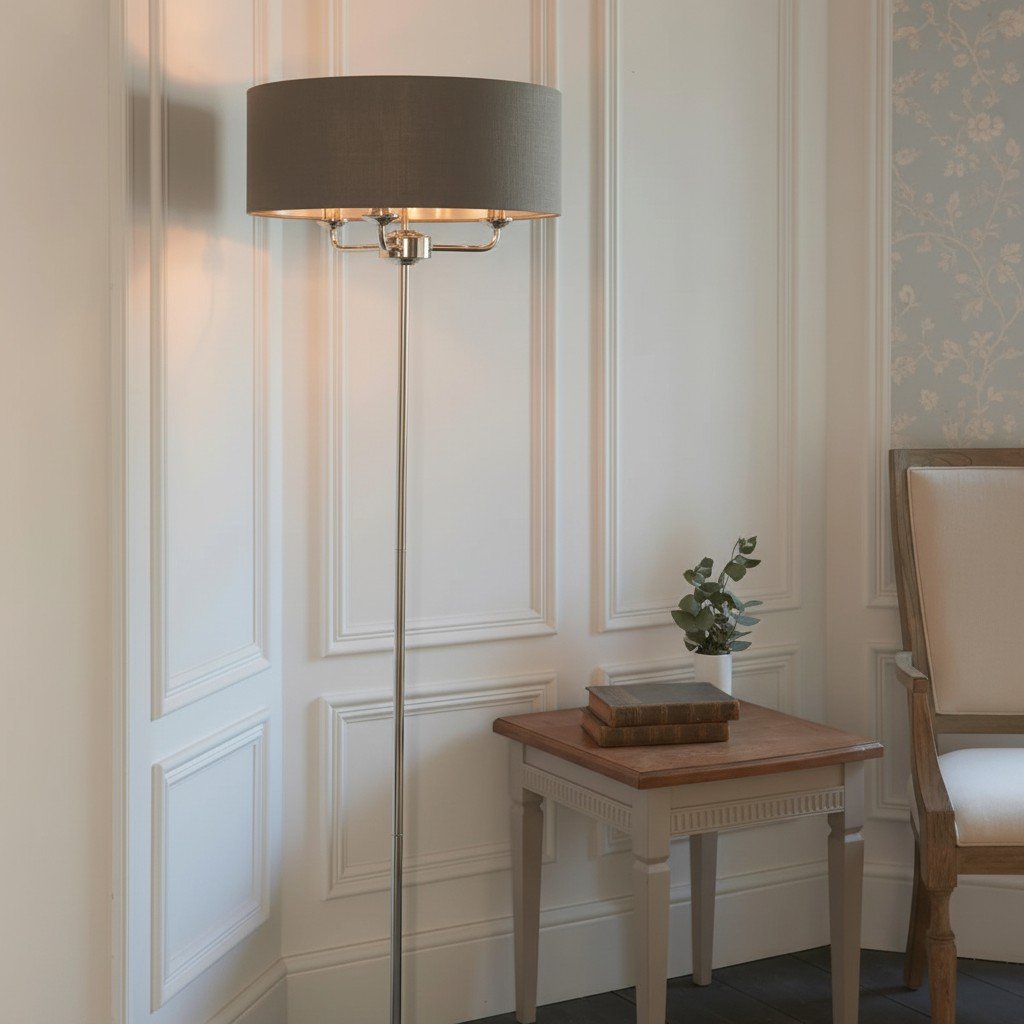 Tela Drum Shade Floor Lamp - Contemporary Fabric Standing Lamp for Home Office