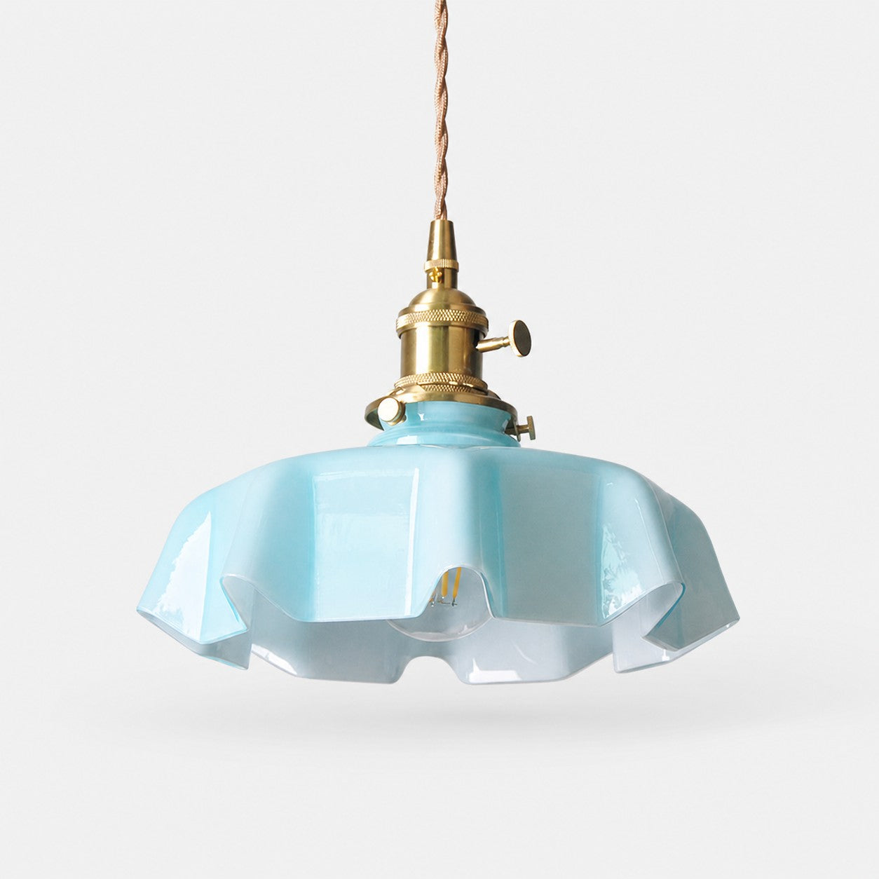Vintage scalloped opaline glass pendant light view 1