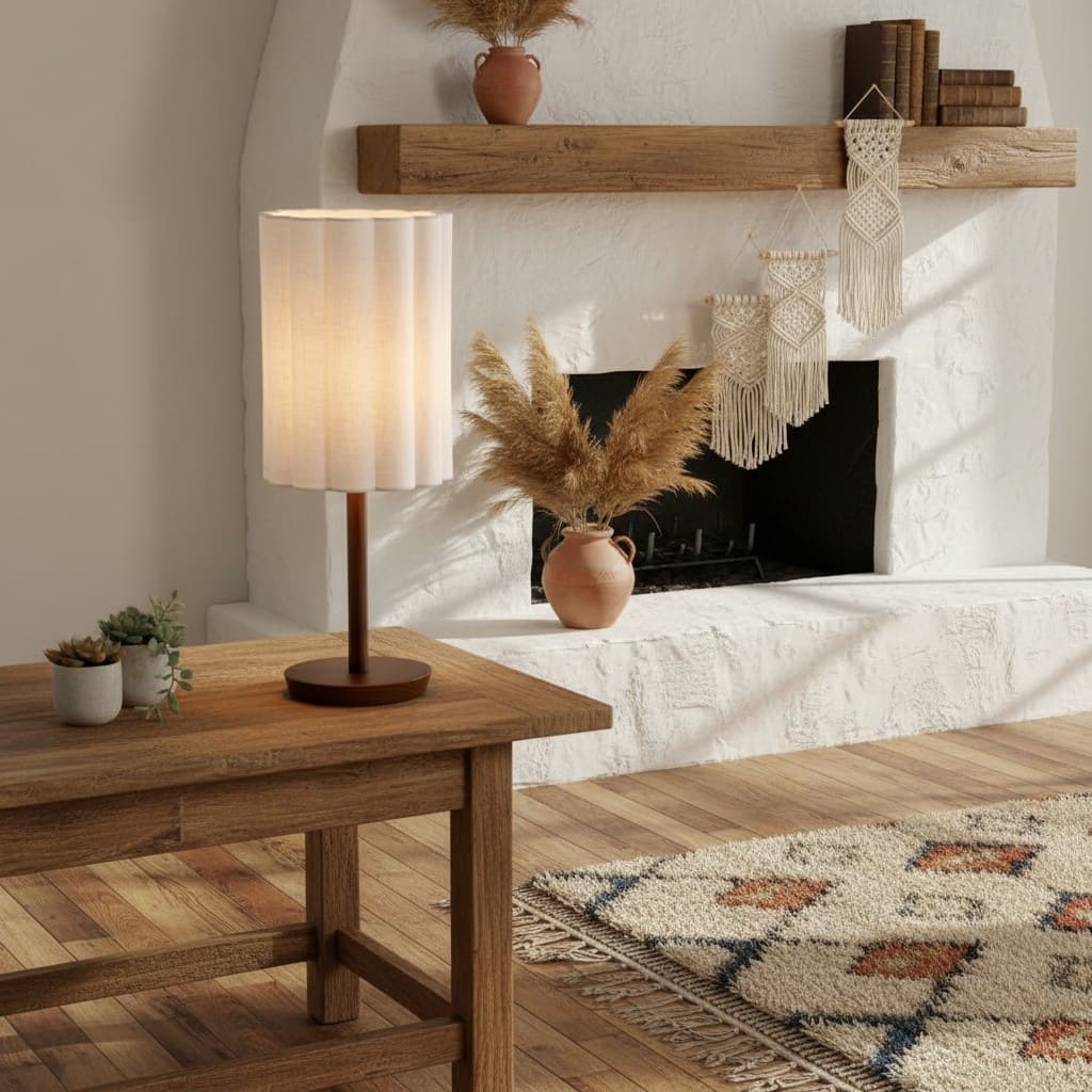 Linbron Modern Fabric Shade Table Lamp with Wood Base – Soft Ambient Lighting for Bedroom or Living Room