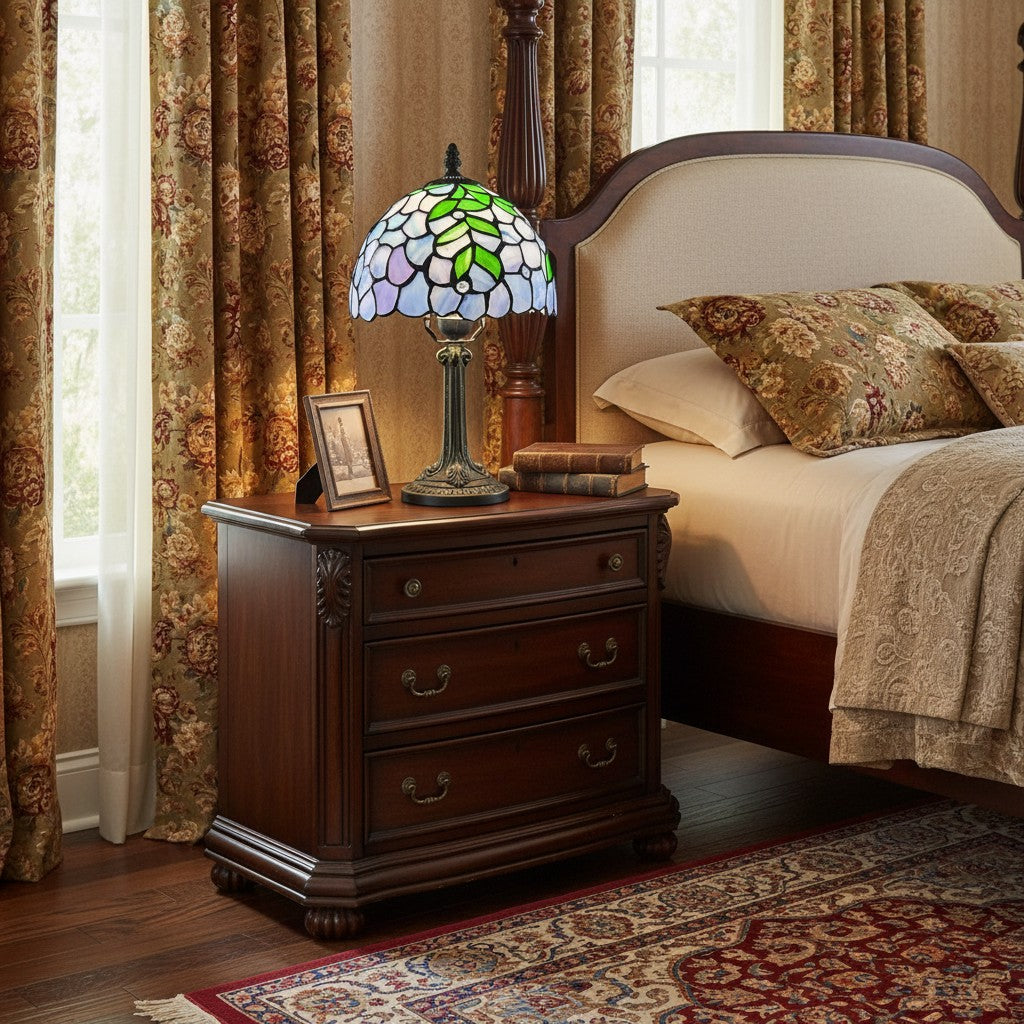 Virelle Traditional Tiffany Table Lamp – Colorful Stained Glass Dome Desk Light for Bedroom