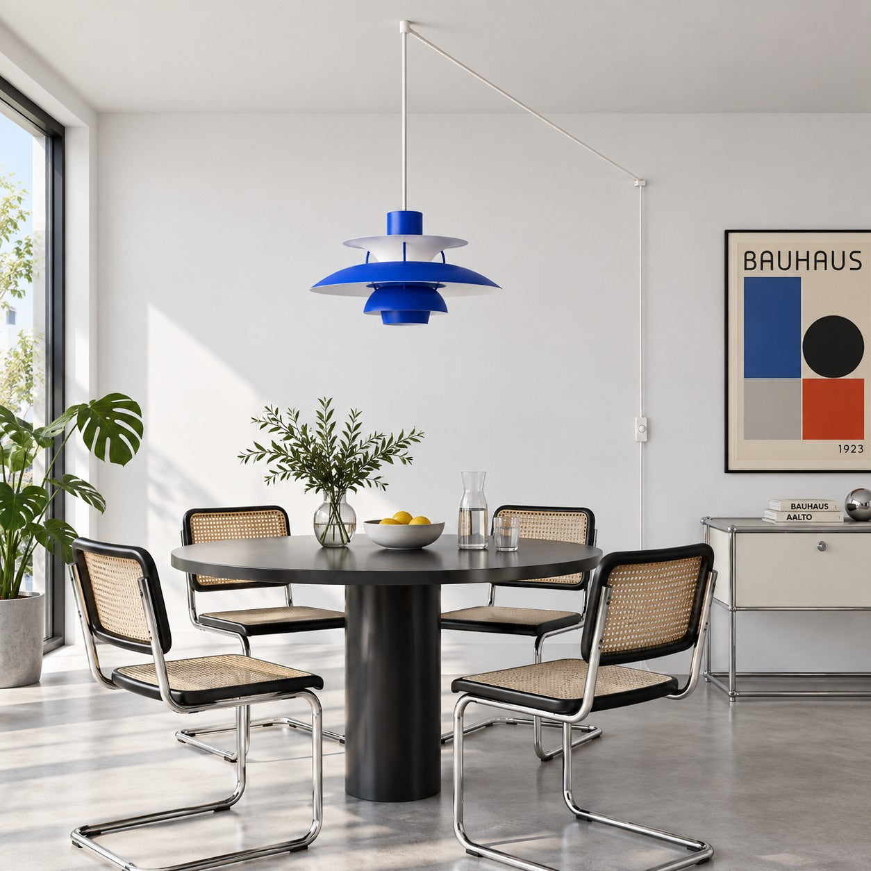 Moderne mehrlagige bunte Pendelleuchte mit Stecker und Zugkabel - Hängelampe aus Metall