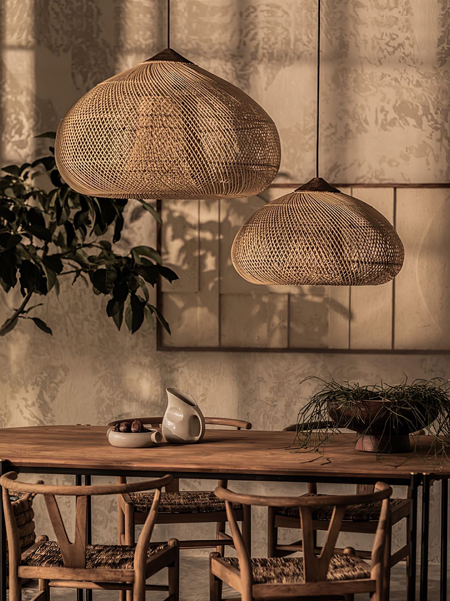 Woven Rattan Wood Plug-In Pendant Light