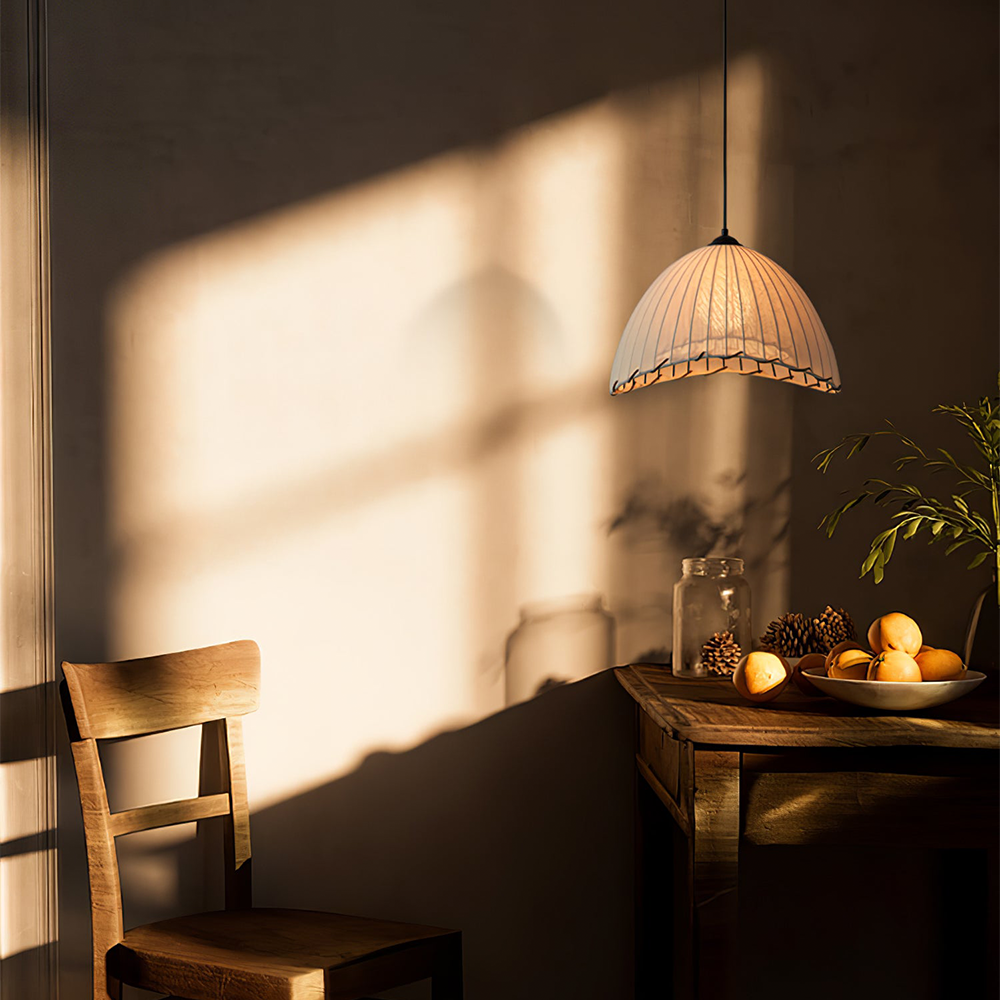 Wabi Sabi Pendant Light - Linen Shade Ceiling Fixture with Soft Glow