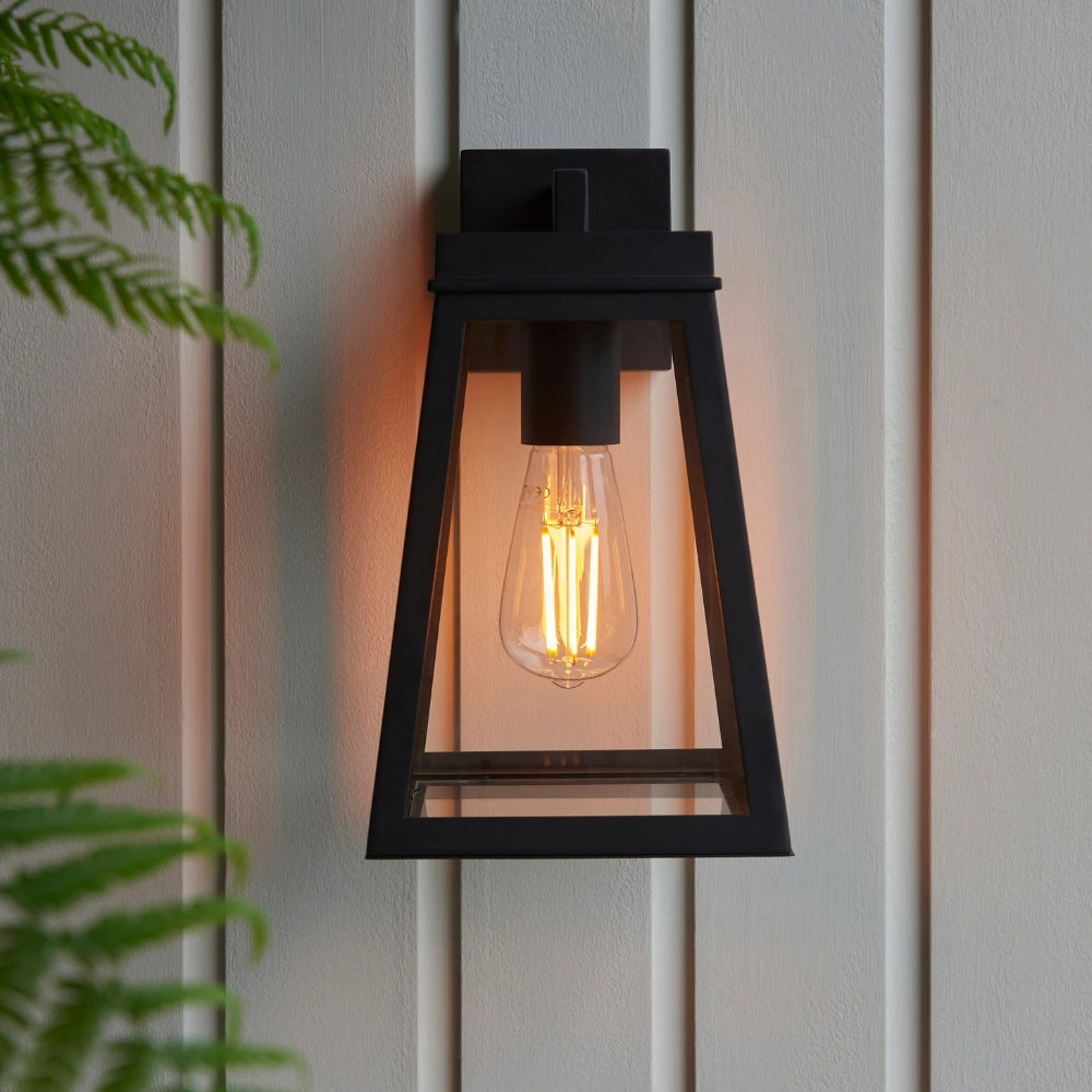 Trevanta Clear Glass Black Outdoor Lantern Wall Light - Modern Exterior Lighting