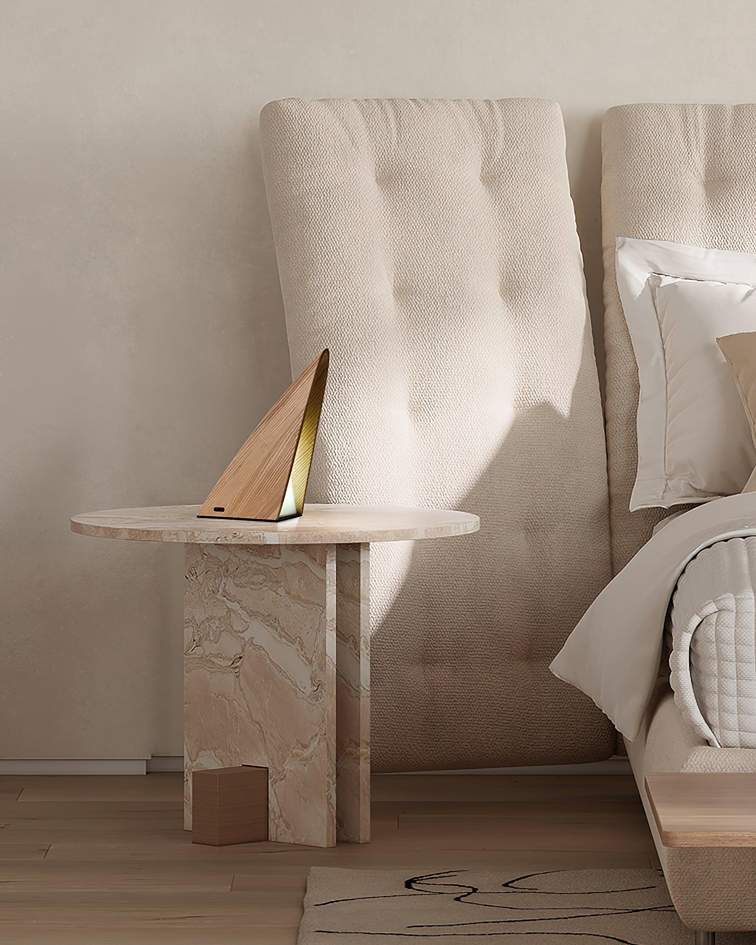 Triangular Table Lamp - Wooden Rechargeable LED for Bedroom & Office